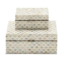 Cheapest 🎉 Coastal Rectangular White Wooden Zigzag Decorative Box Set by Ivory and Iris 🧨