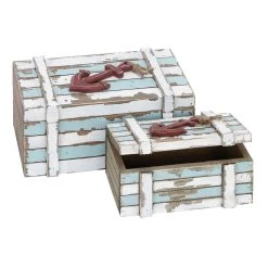 Cheap 😍 Aquamarine Wood Coastal Anchor Box Set by Ivory and Iris 🎁