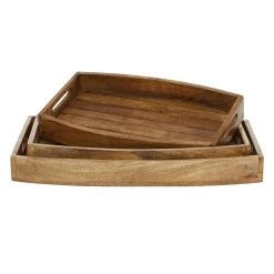 Promo 🌟 Rustic Brown Mango Wood Rustic Tray Set by Ivory and Iris 🤩 -Cheap Ivory and Iris Store D361672S 3