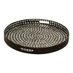 Cheap β€οΈ 24" Black Wood Coastal Tray by Ivory and Iris π