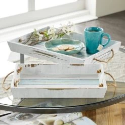 Flash Sale 🌟 White Wood Coastal Tray Set by Ivory and Iris 🎁 -Cheap Ivory and Iris Store D361685S 8