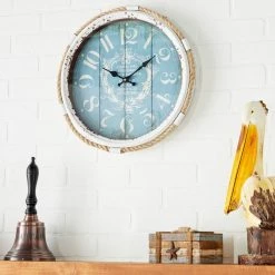 Best Sale 🎁 17" Blue Metal Coastal Wall Clock by Ivory and Iris 😉 -Cheap Ivory and Iris Store D362109S 7