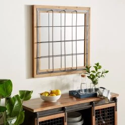 Wholesale 💯 32" Brown Industrial Wood Wall Mirror by Ivory and Iris 😀 -Cheap Ivory and Iris Store D362142S 7