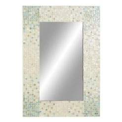 Wholesale 🔔 36" Cream & Aqua Coastal 👩 Mother Of Pearl Wall Mirror by Ivory and Iris 😍