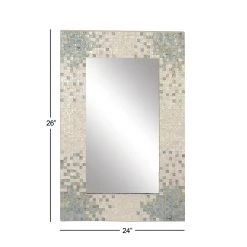 Wholesale 🔔 36" Cream & Aqua Coastal 👩 Mother Of Pearl Wall Mirror by Ivory and Iris 😍 -Cheap Ivory and Iris Store D362167S 6