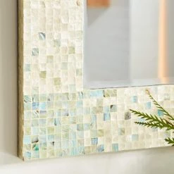 Wholesale 🔔 36" Cream & Aqua Coastal 👩 Mother Of Pearl Wall Mirror by Ivory and Iris 😍 -Cheap Ivory and Iris Store D362167S 8