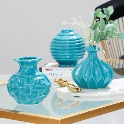 Discount ⌛ Blue Stoneware Modern Vase Set by Ivory and Iris 🤩 -Cheap Ivory and Iris Store D362911S 12