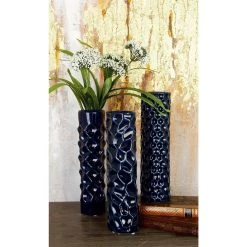 Promo 🧨 12" Dark Blue Stoneware Contemporary Vase Set by Ivory and Iris ⭐ -Cheap Ivory and Iris Store D362918S 7