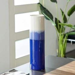 Best Sale 👍 17" Blue Stoneware Modern Vase by Ivory and Iris 🎉 -Cheap Ivory and Iris Store D362922S 6