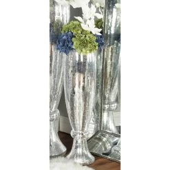Promo ✨ 33" Silver Polystone Glam Vase by Ivory and Iris ⭐ -Cheap Ivory and Iris Store D362927S 4