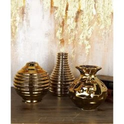 New 🔔 6" Gold Stoneware Glam Vase, 3ct. by Ivory and Iris 🎁 -Cheap Ivory and Iris Store D362937S 6