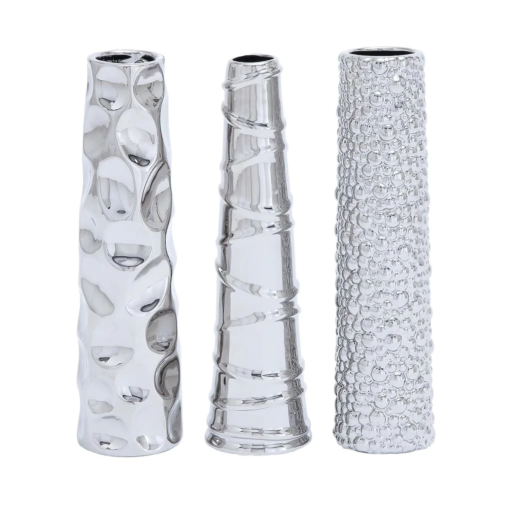 Cheapest π 12" Silver Ceramic Abstract Glam Vase Set by Ivory and Iris π 1 Cheapest π 12" Silver Ceramic Abstract Glam Vase Set by Ivory and Iris π