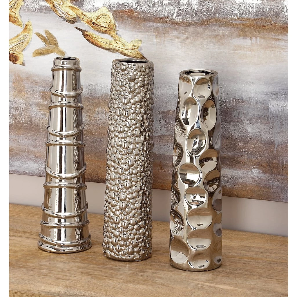 Cheapest π 12" Silver Ceramic Abstract Glam Vase Set by Ivory and Iris π 7 Cheapest π 12" Silver Ceramic Abstract Glam Vase Set by Ivory and Iris π - Image 7