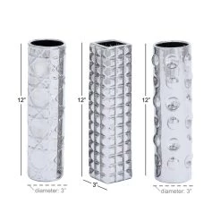 Discount 🎁 12" Silver Ceramic Glam Vase Set by Ivory and Iris 🤩 -Cheap Ivory and Iris Store D362960S 6