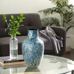 Hot Sale π 16" Blue π© Mother of Pearl Coastal Vase by Ivory and Iris π 11 Hot Sale π 16" Blue π© Mother of Pearl Coastal Vase by Ivory and Iris π -Cheap Ivory and Iris Store D362961S 6