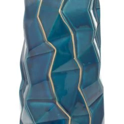 Best Pirce 😍 Tall Blue Stoneware Modern Vase by Ivory and Iris 🎉 -Cheap Ivory and Iris Store D362980S 3
