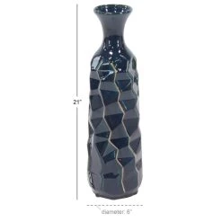 Best Pirce 😍 Tall Blue Stoneware Modern Vase by Ivory and Iris 🎉 -Cheap Ivory and Iris Store D362980S 5