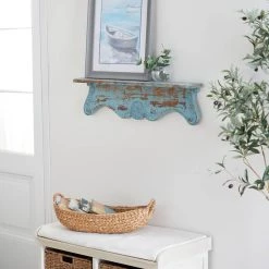 Promo 🤩 32" Blue Wood Rustic Wall Shelf by Ivory and Iris 💯 17 Promo 🤩 32" Blue Wood Rustic Wall Shelf by Ivory and Iris 💯 -Cheap Ivory and Iris Store D364357S 9