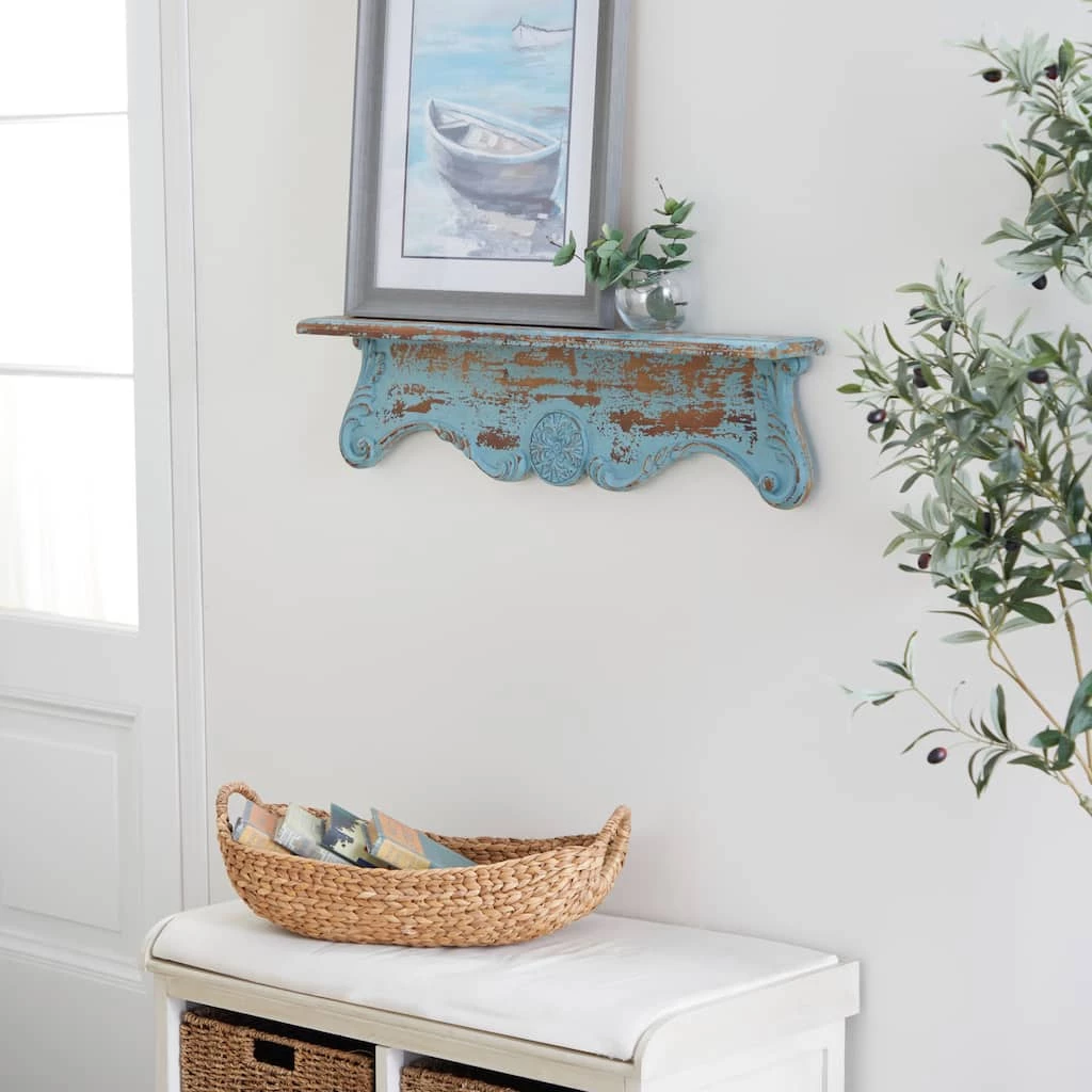 Promo 🤩 32" Blue Wood Rustic Wall Shelf by Ivory and Iris 💯 9 Promo 🤩 32" Blue Wood Rustic Wall Shelf by Ivory and Iris 💯 - Image 9
