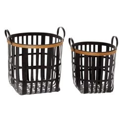 Best deal 🤩 Black Bamboo Farmhouse Storage Basket Set by Ivory and Iris ⌛