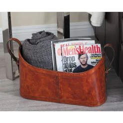 Brand new 🎁 21" Brown Leather Rustic Magazine Holder by Ivory and Iris ✨ -Cheap Ivory and Iris Store D364381S 7