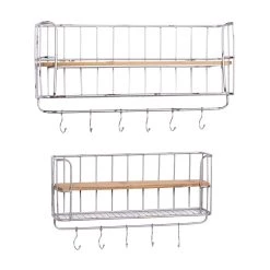 Brand new 😉 Set of 2 Silver Metal Basket & Wooden Wall Shelf Units With Hooks by Ivory and Iris 🥰