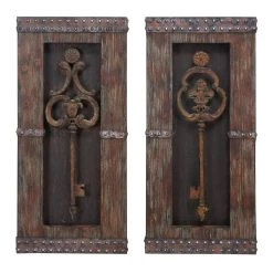 Wholesale 🔥 Brown Wood & Metal Rustic Key Wall Décor Set by Ivory and Iris 🔔