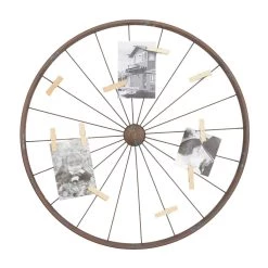 New 🎁 Brown Metal Bicycle Wheel Photo Holder Wall Décor by Ivory and Iris 💯