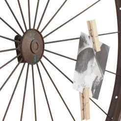 New 🎁 Brown Metal Bicycle Wheel Photo Holder Wall Décor by Ivory and Iris 💯 -Cheap Ivory and Iris Store D365310S 4