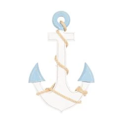 Best Sale 🎁 White & Blue Coastal Anchor Wood Wall Décor by Ivory and Iris ⌛