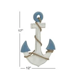 Best Sale 🎁 White & Blue Coastal Anchor Wood Wall Décor by Ivory and Iris ⌛ -Cheap Ivory and Iris Store D365311S 7