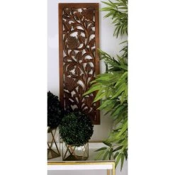 Wholesale 👏 Brown Traditional Floral Mango Wood Wall Décor by Ivory and Iris 🌟 -Cheap Ivory and Iris Store D365312S 9