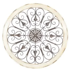 Discount ✨ Cream & Brown Metal & Wood Round Wall Décor by Ivory and Iris 🎁