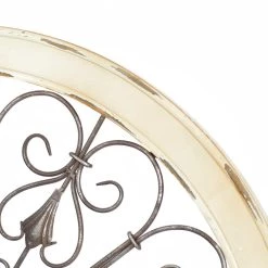 Discount ✨ Cream & Brown Metal & Wood Round Wall Décor by Ivory and Iris 🎁 -Cheap Ivory and Iris Store D365314S 4