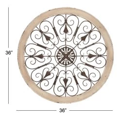 Discount ✨ Cream & Brown Metal & Wood Round Wall Décor by Ivory and Iris 🎁 -Cheap Ivory and Iris Store D365314S 7