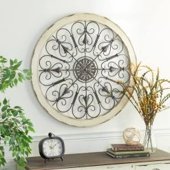 Discount ✨ Cream & Brown Metal & Wood Round Wall Décor by Ivory and Iris 🎁 -Cheap Ivory and Iris Store D365314S 8