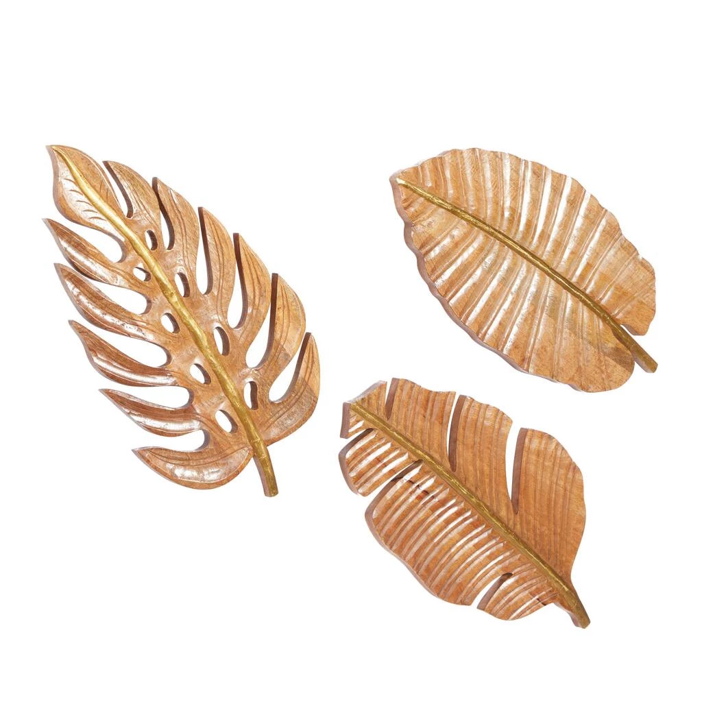 Cheapest 💯 Brown Mango Wood Coastal Leaf Wall Décor Set by Ivory and Iris 🔥 1 Cheapest 💯 Brown Mango Wood Coastal Leaf Wall Décor Set by Ivory and Iris 🔥