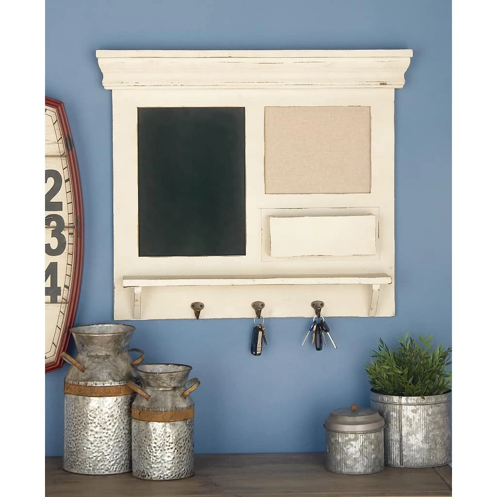 Wholesale ✨ White Wooden Memo Board Shelf with Hooks by Ivory and Iris 🌟 7 Wholesale ✨ White Wooden Memo Board Shelf with Hooks by Ivory and Iris 🌟 - Image 7