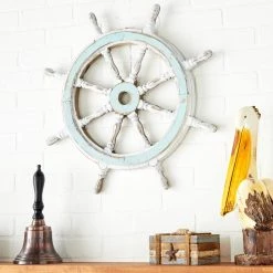 Wholesale 💯 24" White Wood Coastal Ship Wheel Wall Decor by Ivory and Iris 🎉 -Cheap Ivory and Iris Store D365351S 6
