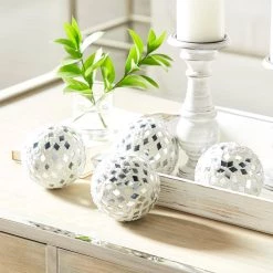 Buy 👏 4" White Glass Decorative Glam Orbs, 4ct. by Ivory and Iris 💯 -Cheap Ivory and Iris Store D365401S 5