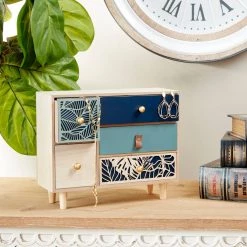 Cheapest 👍 12" Blue Wood Eclectic Jewelry Box by Ivory and Iris ✔️ -Cheap Ivory and Iris Store D365411S 6
