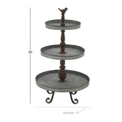 Cheapest 🔔 28" Silver Iron Farmhouse 3-Tier Tray Stand by Ivory and Iris 💯 -Cheap Ivory and Iris Store D365430S 4