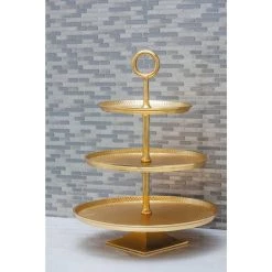 Best Pirce ❤️ Gold Aluminum Glam 3-Tier Tray Stand by Ivory and Iris ✔️ -Cheap Ivory and Iris Store D365434S 5