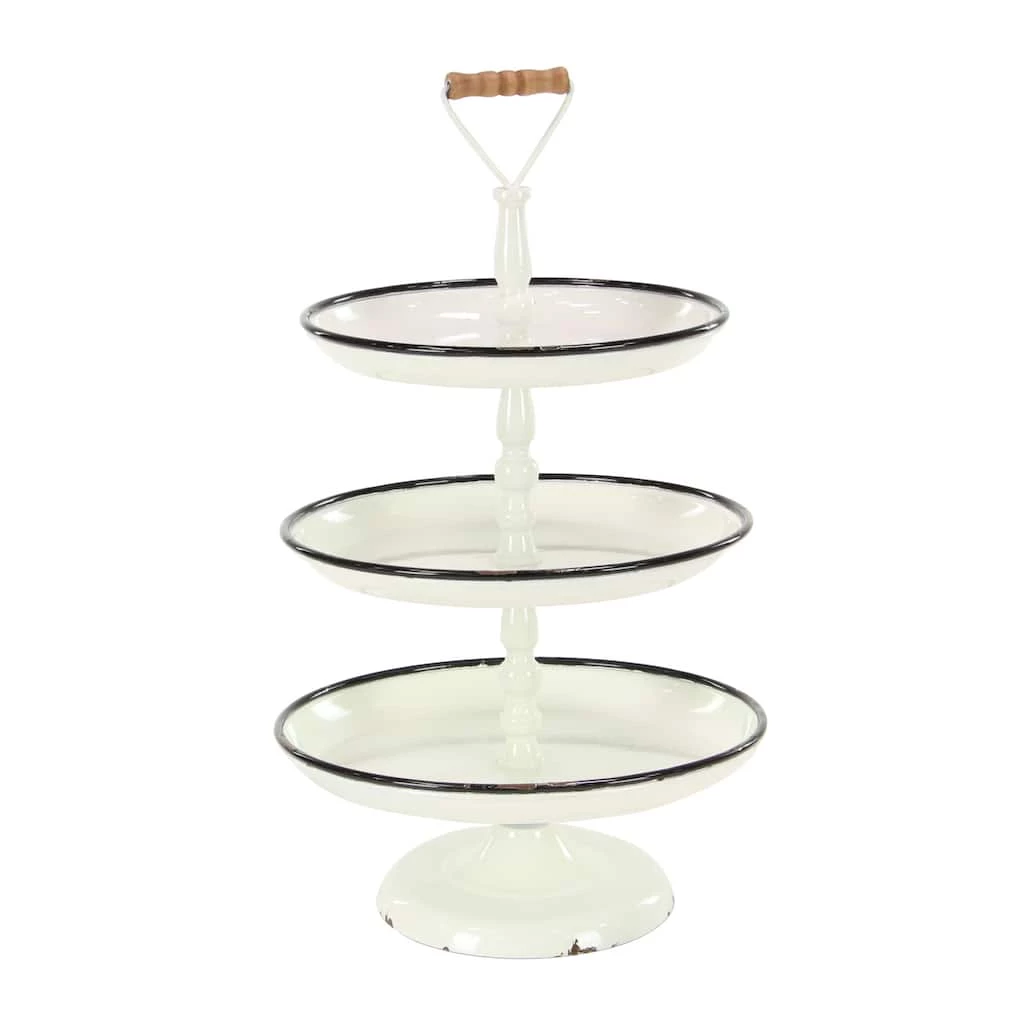 Outlet π 25" White Iron Farmhouse 3-Tier Tray Stand by Ivory and Iris π 1 Outlet π 25" White Iron Farmhouse 3-Tier Tray Stand by Ivory and Iris π