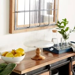 Coupon 💯 12" White Marble & Natural Wood Serving Tray by Ivory and Iris 😍 -Cheap Ivory and Iris Store D365452S 5