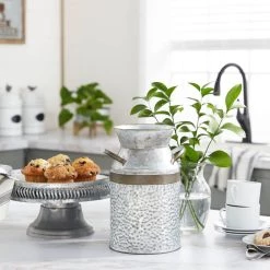 Buy 🔥 12" Gray Decorative Tin Milk Can by Ivory and Iris 😍 -Cheap Ivory and Iris Store D365495S 8