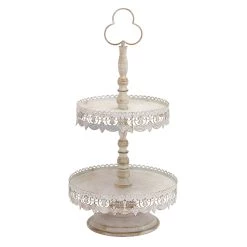 Cheapest 🥰 24" White Iron Farmhouse 2 Tier Tray Stand by Ivory and Iris ⭐