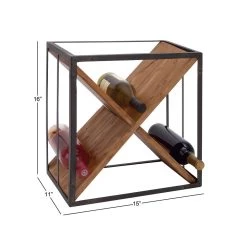 Hot Sale ⌛ 16" Wood & Metal Contemporary Wine Holder Rack by Ivory and Iris ❤️ -Cheap Ivory and Iris Store D365515S 9