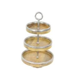 Top 10 ❤️ 25" Brown Wood & Aluminum 3-Tier Tray Stand by Ivory and Iris ✨