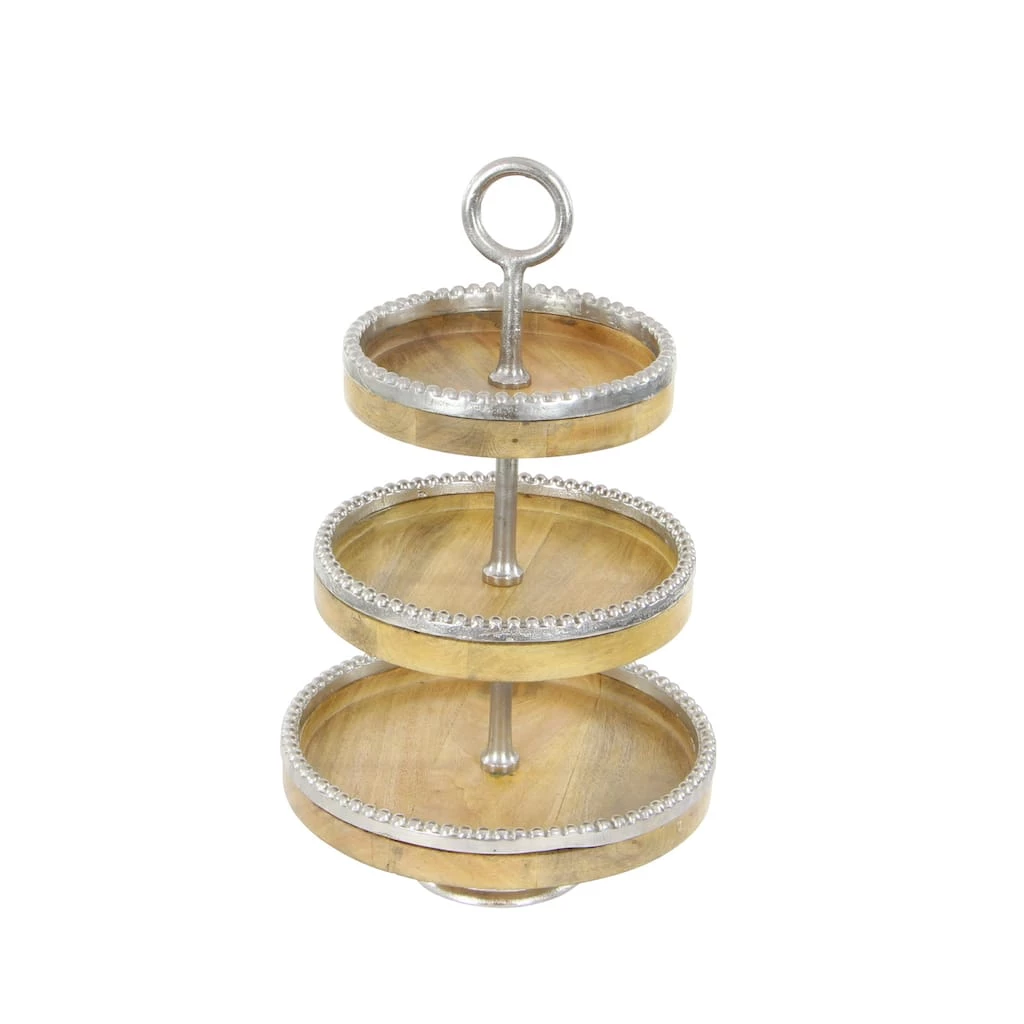 Top 10 ❤️ 25" Brown Wood & Aluminum 3-Tier Tray Stand by Ivory and Iris ✨ 1 Top 10 ❤️ 25" Brown Wood & Aluminum 3-Tier Tray Stand by Ivory and Iris ✨